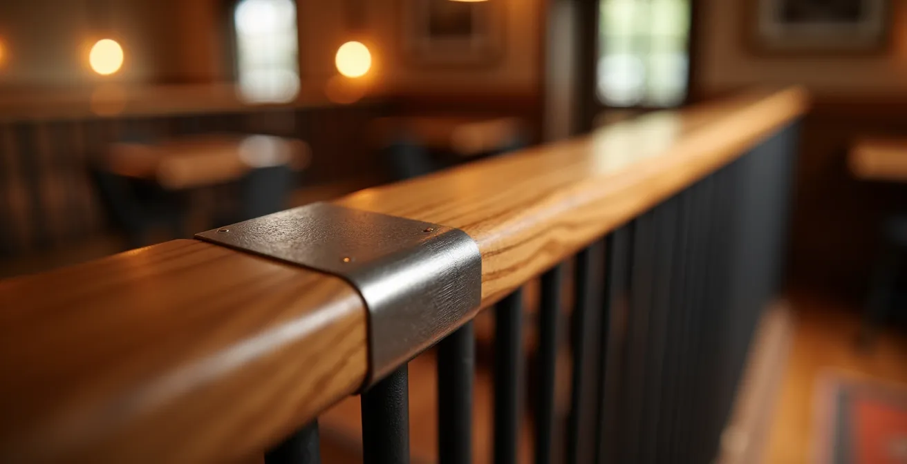 Détail d'une main courante élégante en bois avec système de rail discret