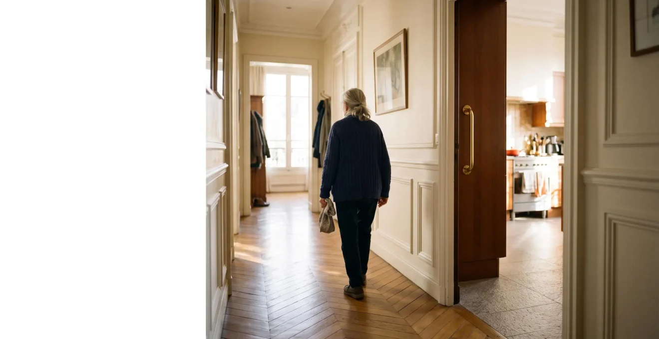 Intérieur lumineux d'un appartement français adapté avec espace de circulation dégagé pour senior autonome