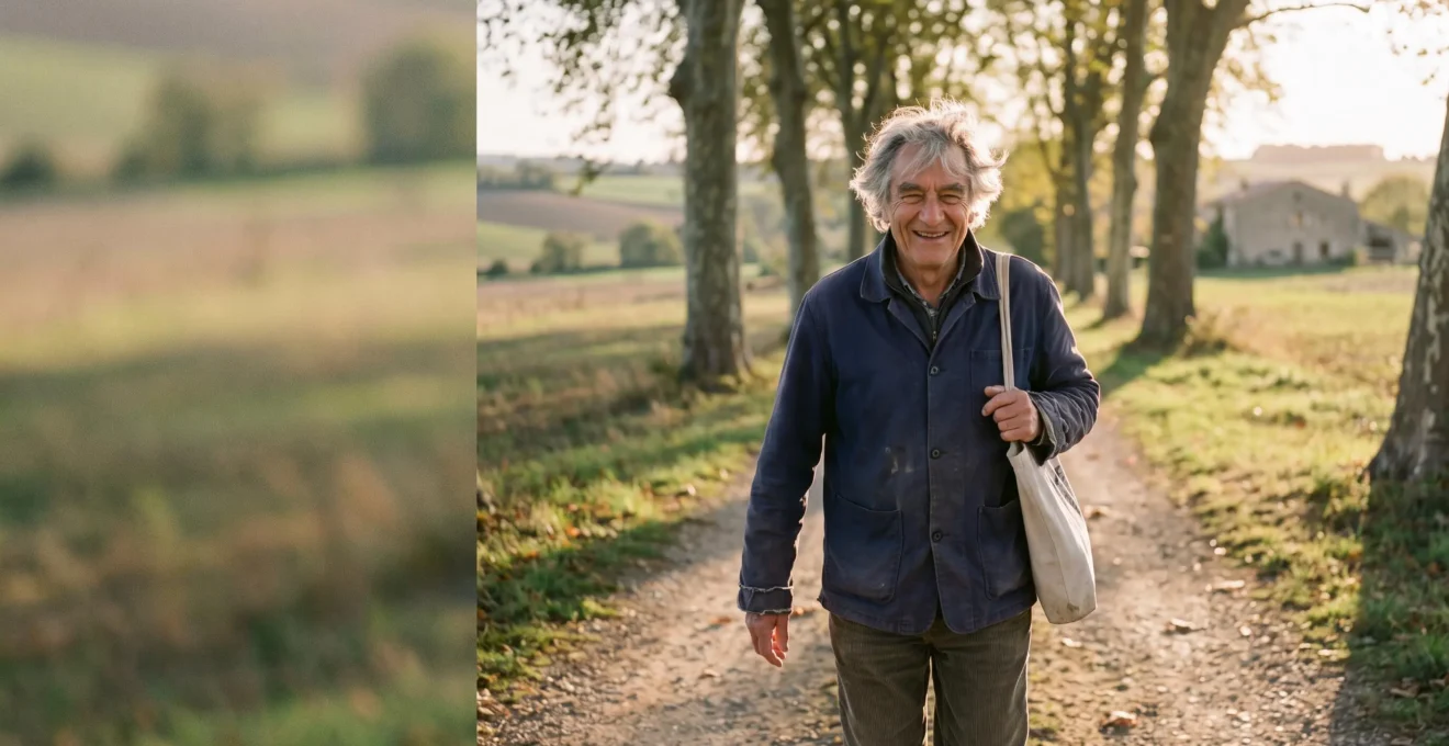 Senior actif et souriant profitant d'une marche en pleine nature en France, symbole d'une espérance de vie en bonne santé après 60 ans